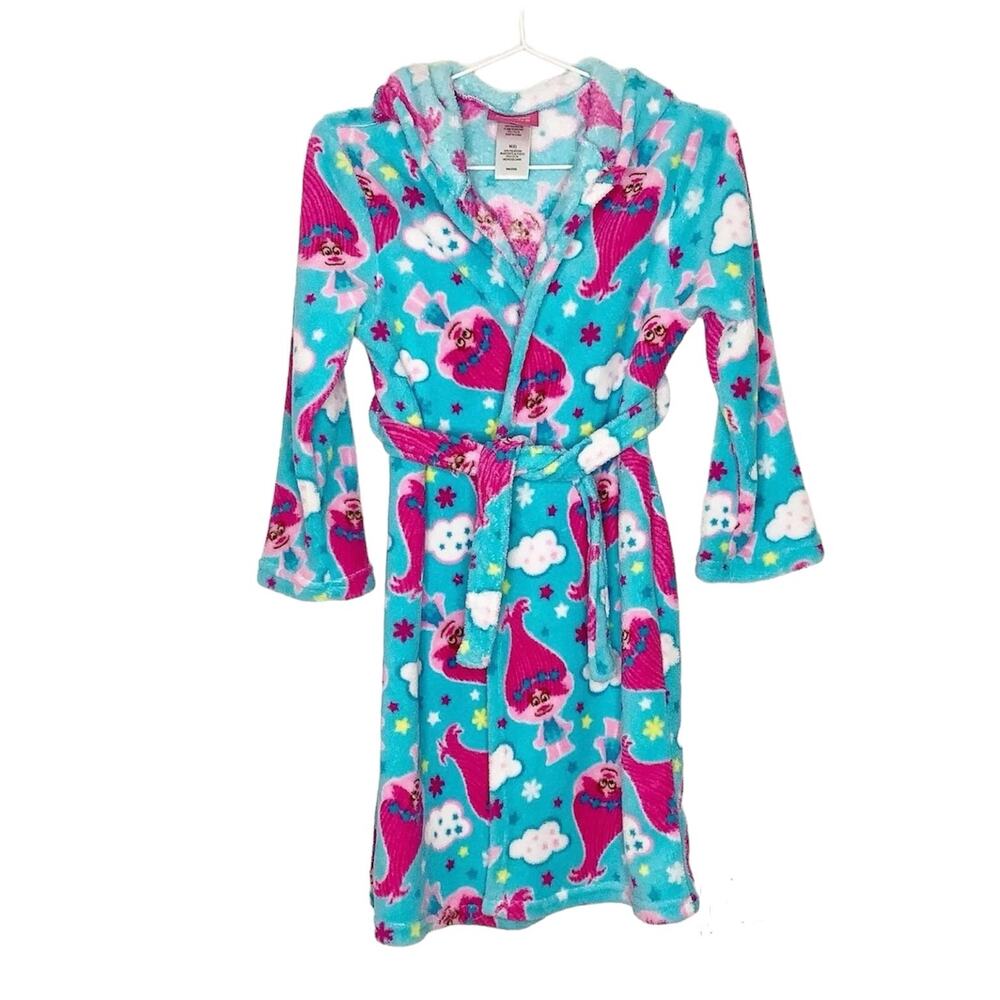 Dreamworks Trolls Blue Pink Hooded Robe Medium 8